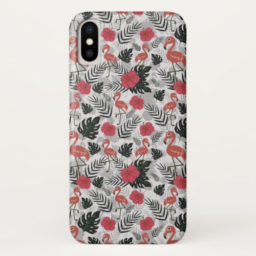 Flamingo seamless pattern with floral background iPhone x case