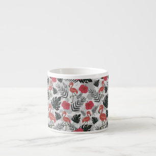 Flamingo seamless pattern with floral background espresso cup