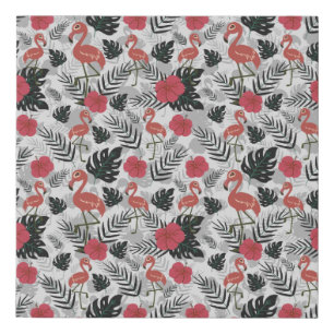 Flamingo seamless pattern with floral background faux canvas print