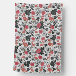 Flamingo seamless pattern with floral background house flag