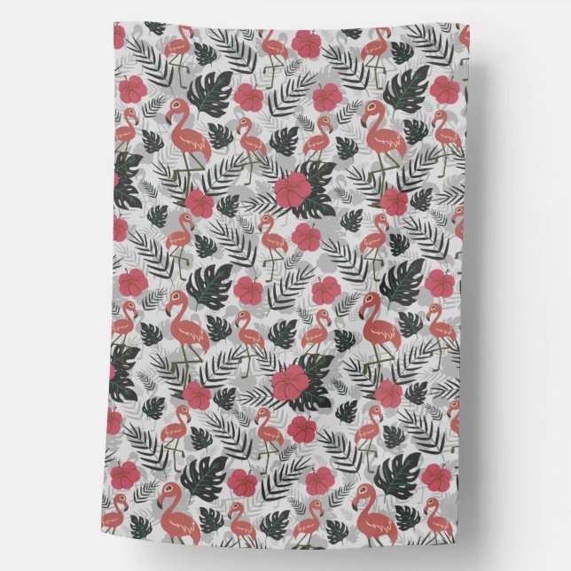 Flamingo seamless pattern with floral background house flag (Front)