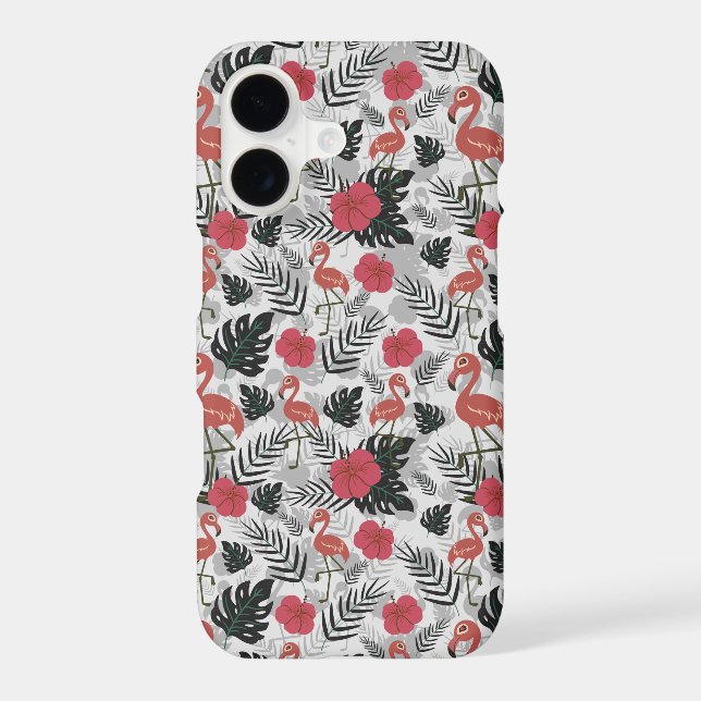 Flamingo seamless pattern with floral background iphone case (Back)