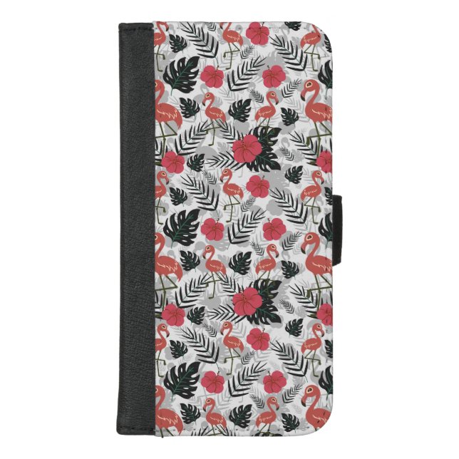 Flamingo seamless pattern with floral background iPhone wallet case (Front)