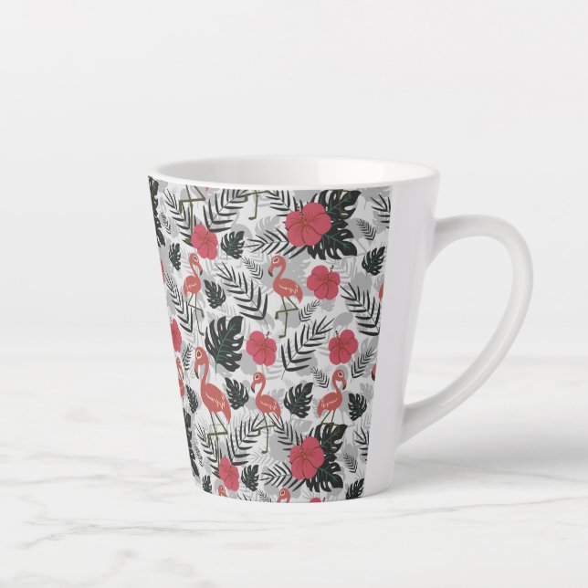 Flamingo seamless pattern with floral background latte mug (Right)