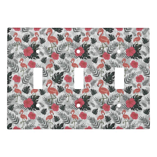 Flamingo seamless pattern with floral background light switch cover (Front)