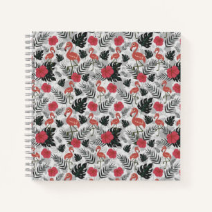 Flamingo seamless pattern with floral background notebook