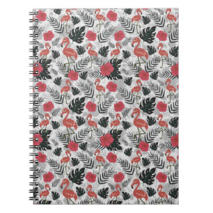 Flamingo seamless pattern with floral background notebook