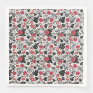 Flamingo seamless pattern with floral background paper dinner napkins