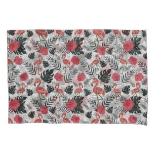 Flamingo seamless pattern with floral background pillow case