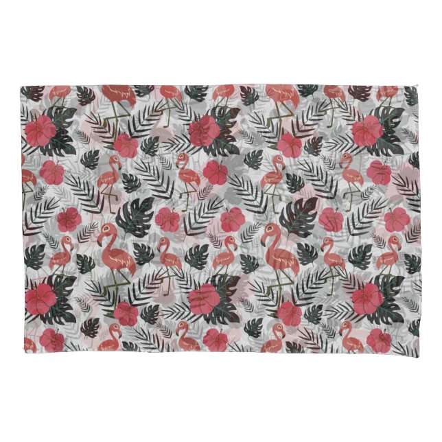 Flamingo seamless pattern with floral background pillow case (Front-Left)