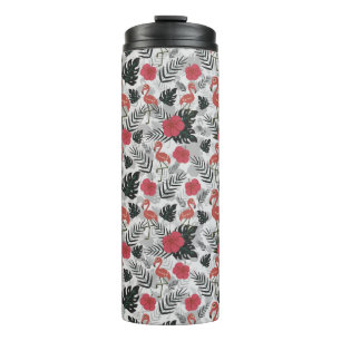 Flamingo seamless pattern with floral background thermal tumbler