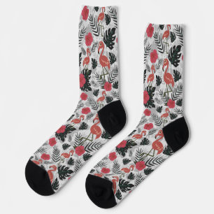 Flamingo seamless pattern with floral background w socks