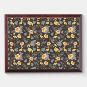 Flamingo seamless pattern with flowers and leaves award plaque