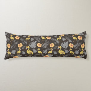 Flamingo seamless pattern with flowers and leaves body pillow