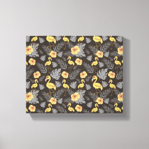 Flamingo seamless pattern with flowers and leaves canvas print
