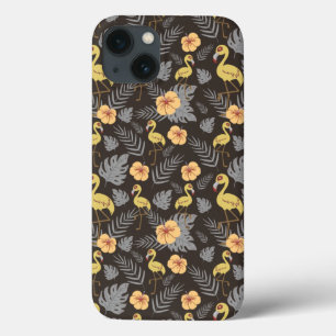 Flamingo seamless pattern with flowers and leaves iPhone 13 case