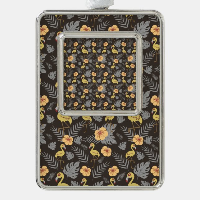 Flamingo seamless pattern with flowers and leaves christmas ornament (Front)