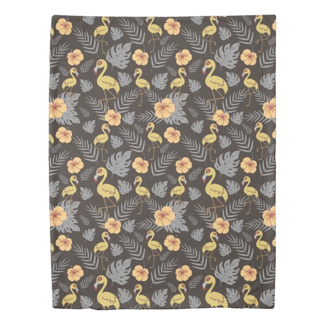 Flamingo seamless pattern with flowers and leaves duvet cover (Front)