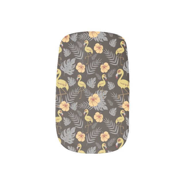 Flamingo seamless pattern with flowers and leaves minx nail art (Left Thumb)