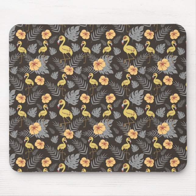 Flamingo seamless pattern with flowers and leaves mouse pad (Front)