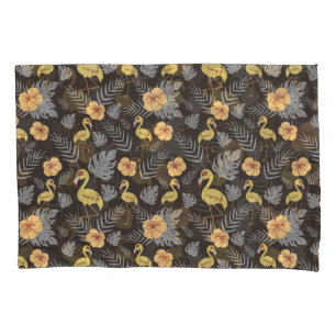 Flamingo seamless pattern with flowers and leaves pillow case