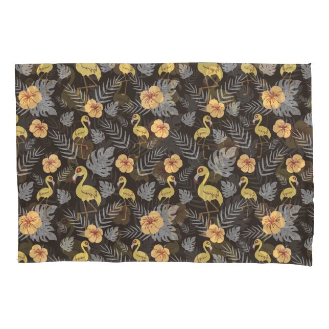 Flamingo seamless pattern with flowers and leaves pillow case (Front-Left)