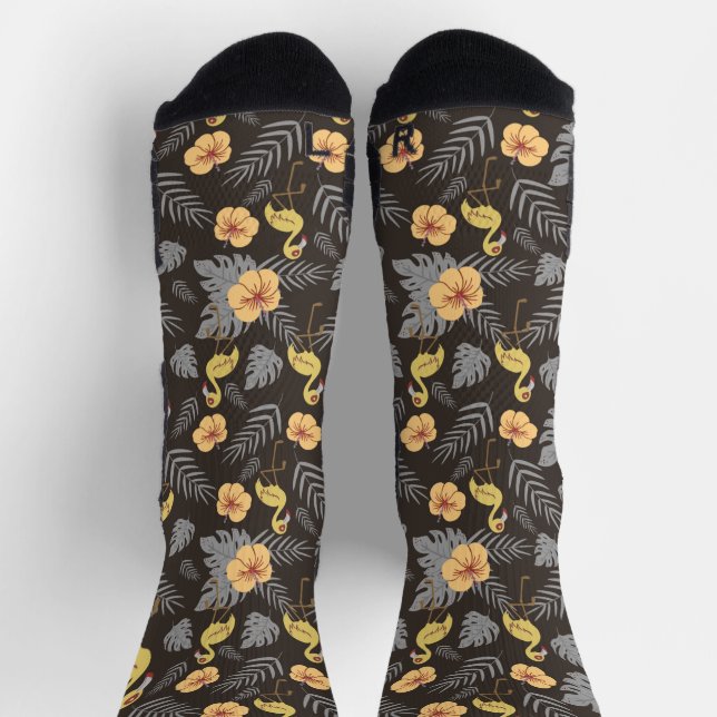 Flamingo seamless pattern with flowers and leaves  socks (Top)