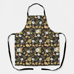Flamingo seamless pattern yellow and white flowers apron