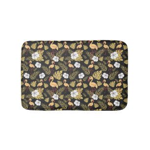 Flamingo seamless pattern yellow and white flowers bath mat