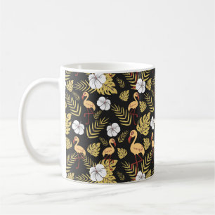 Flamingo seamless pattern yellow and white flowers coffee mug