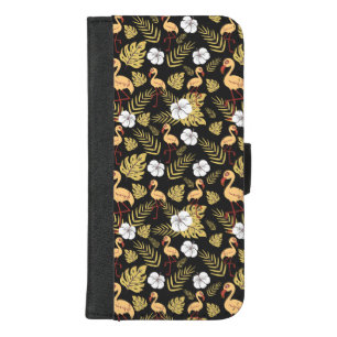 Flamingo seamless pattern yellow and white flowers iPhone 8/7 plus wallet case