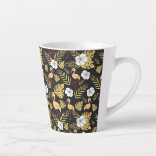 Flamingo seamless pattern yellow and white flowers latte mug