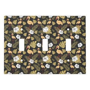 Flamingo seamless pattern yellow and white flowers light switch cover