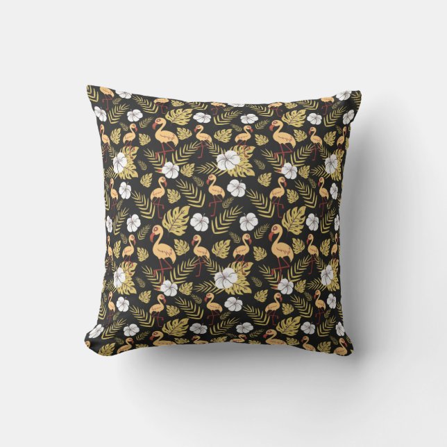 Flamingo seamless pattern yellow and white flowers throw pillow (Front)