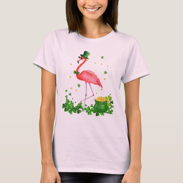 Flamingo, Shamrock, Irish, Pink flamingo T-Shirt (Front)