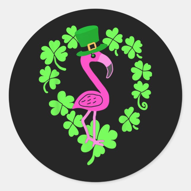 Flamingo Shamrock St Patricks Day Animal  Classic Round Sticker (Front)