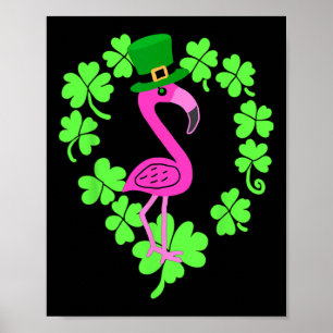 Flamingo Shamrock St Patricks Day Animal  Poster