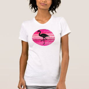 Flamingo Silhouette on Colorful Pink Stripes T-Shirt