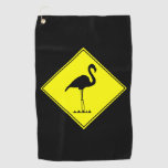 [ Thumbnail: Flamingo Silhouette Road Sign Golf Towel ]