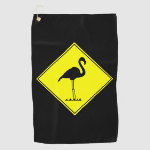 Flamingo Silhouette Road Sign Golf Towel