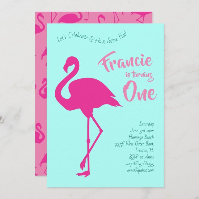 Flamingo Silhouettes Tropical 1st Birthday Cute Invitation (Front/Back)