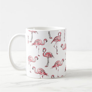 Flamingo Sketch: Tropical Vintage Pattern. Coffee Mug