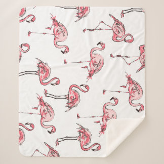 Flamingo Sketch: Tropical Vintage Pattern. Sherpa Blanket
