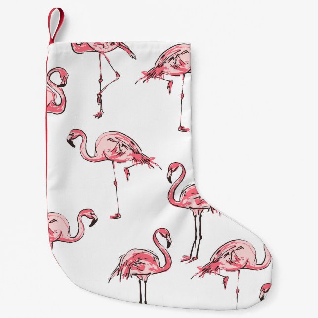 Flamingo Sketch: Tropical Vintage Pattern. Small Christmas Stocking (Front)