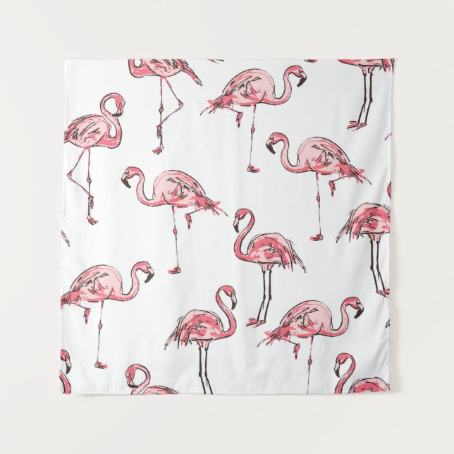 Flamingo Sketch: Tropical Vintage Pattern. Tapestry (Front)