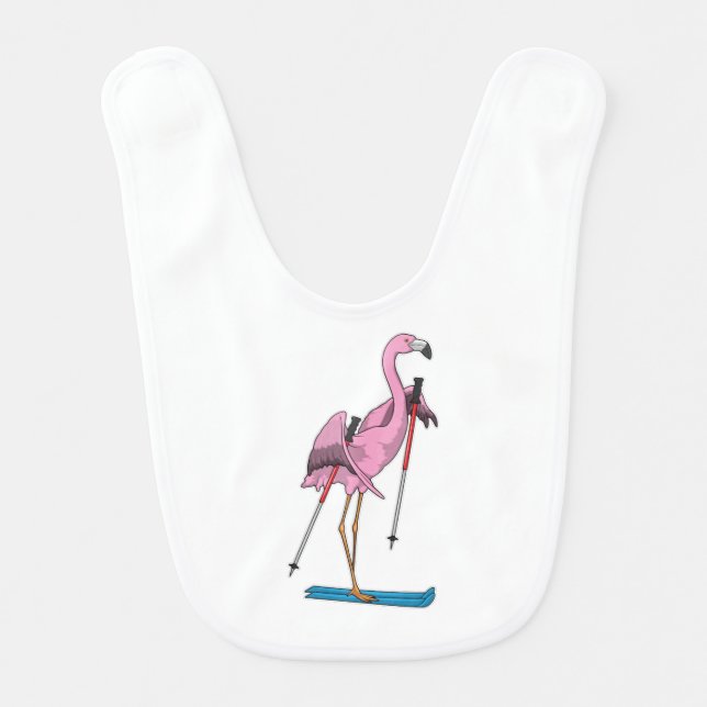 Flamingo Skier Ski Baby Bib (Front)