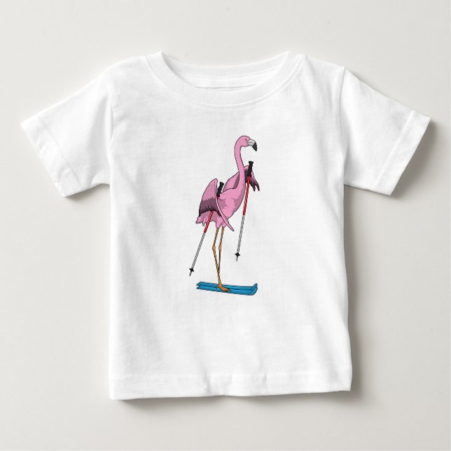 Flamingo Skier Ski Baby T-Shirt (Front)