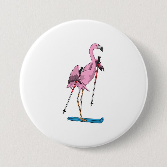 Flamingo Skier Ski Button (Front)
