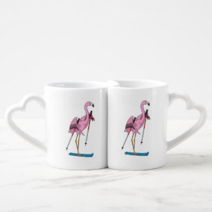 Flamingo Skier Ski Coffee Mug Set