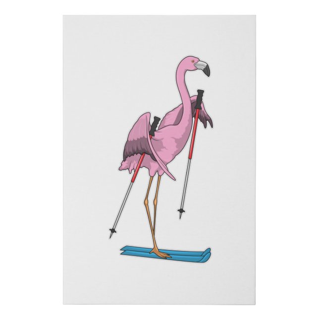 Flamingo Skier Ski Faux Canvas Print (Front)